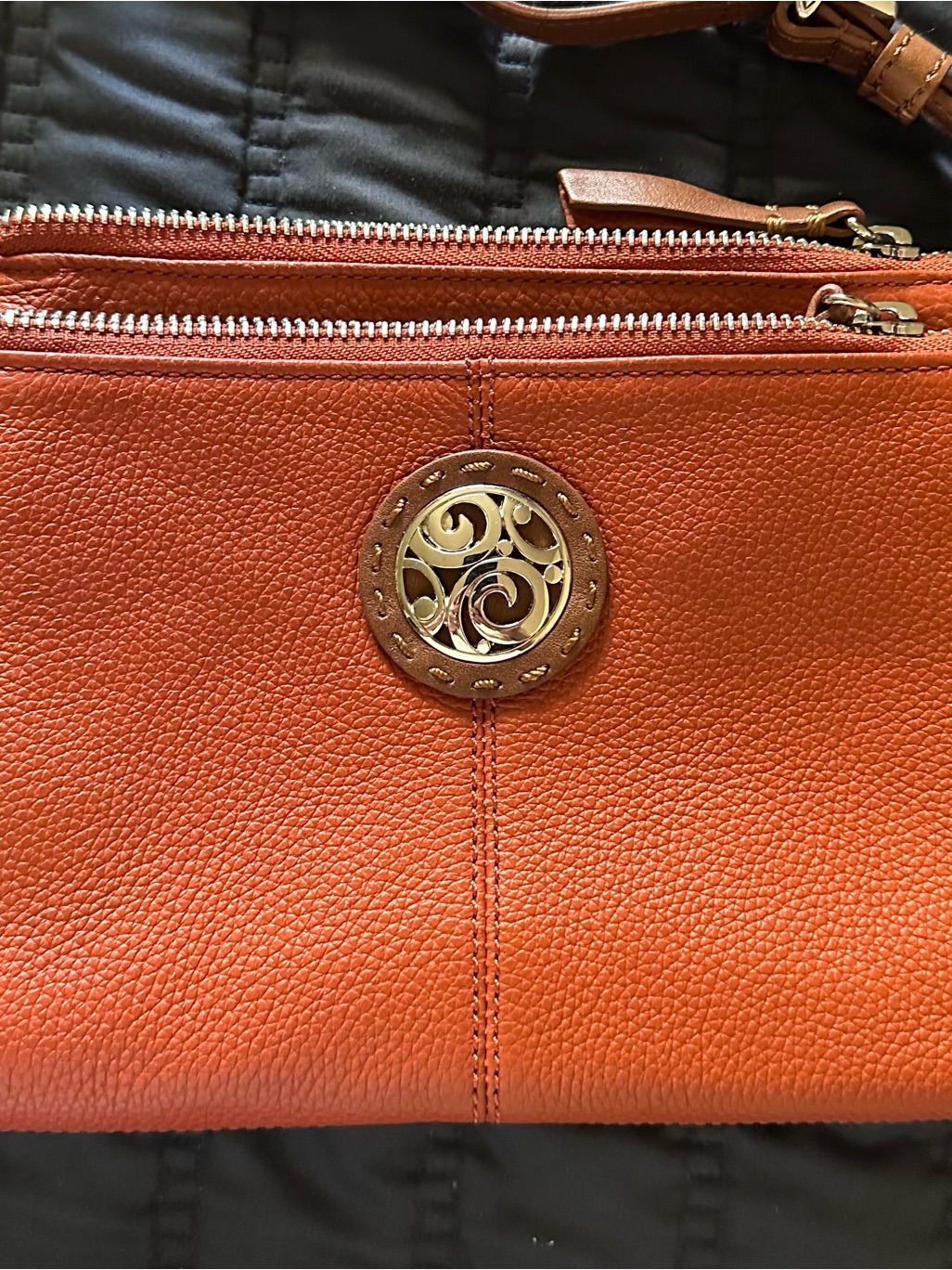 Brighton London Groove Burnt Orange Pebbled Leather Crossbody Organizer